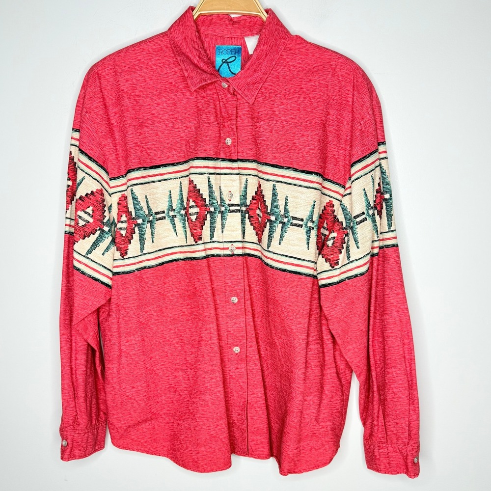 Roper‎ Southwestern Aztec Geometric Print Long Sleeve Button Up Shirt Womens M